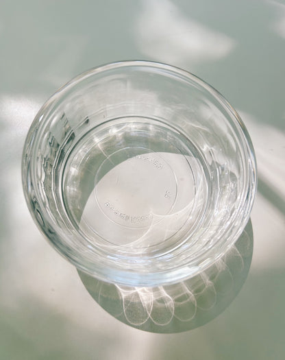 Clear glass bowl on a reflective surface