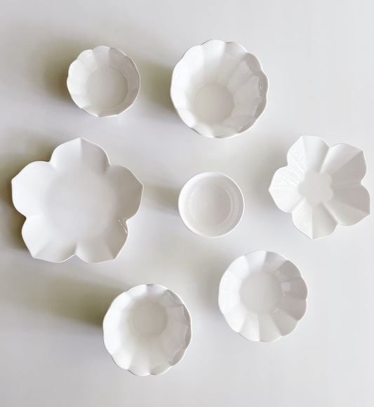 Set of white ceramic dishes